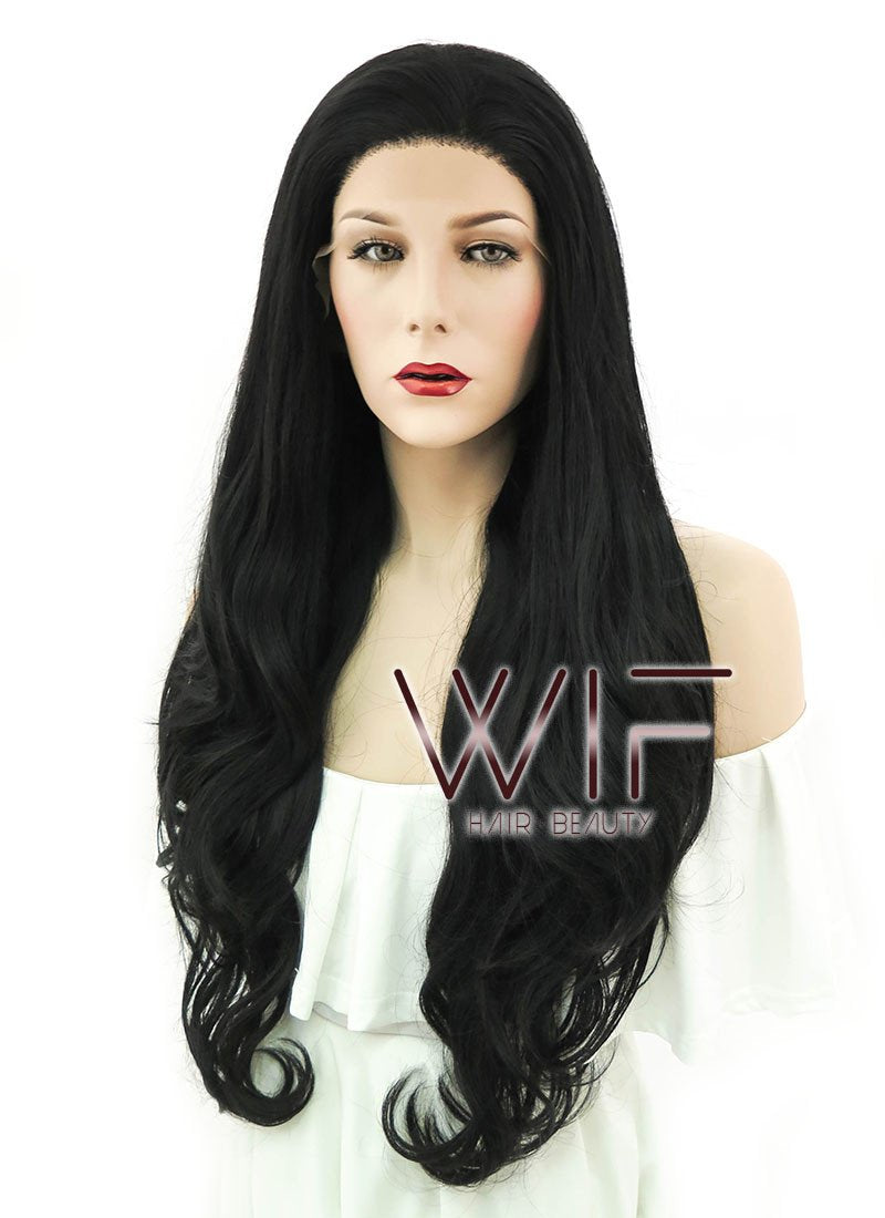 28" Wavy Black Lace Front Synthetic Wig LF686