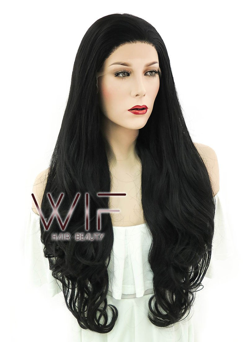 28" Wavy Black Lace Front Synthetic Wig LF686