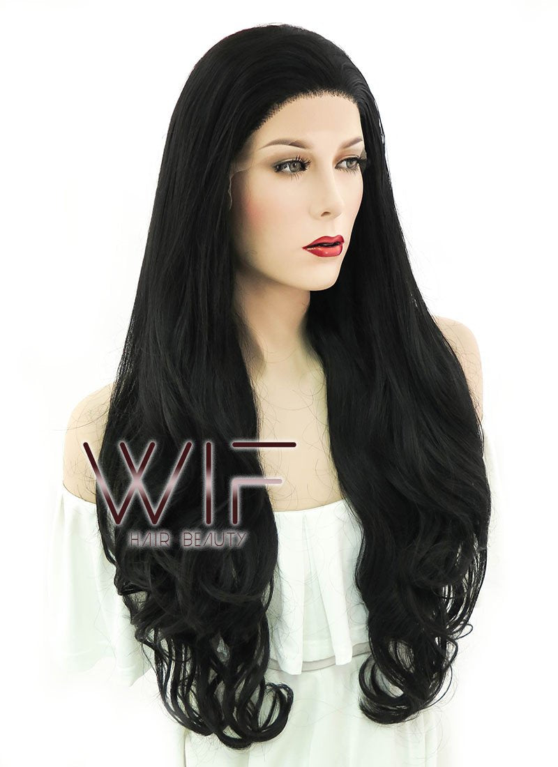 28" Wavy Black Lace Front Synthetic Wig LF686
