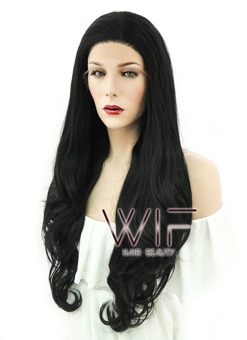 28" Wavy Black Lace Front Synthetic Wig LF686