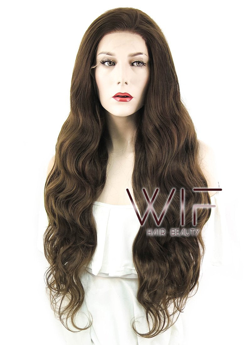 28" Wavy Medium Brown Lace Front Synthetic Wig LF694