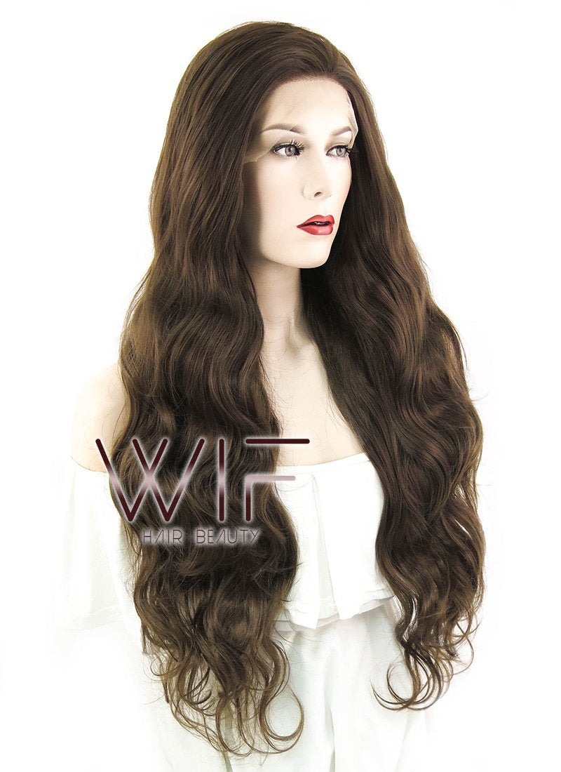 28" Wavy Medium Brown Lace Front Synthetic Wig LF694