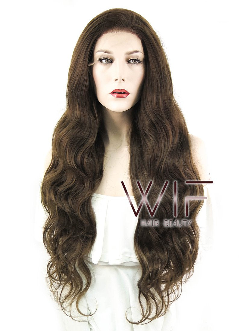 28" Wavy Medium Brown Lace Front Synthetic Wig LF694