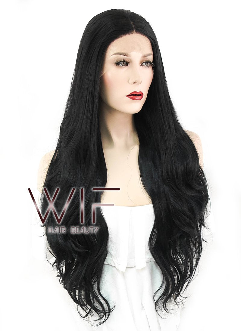 28" Wavy Black Lace Front Synthetic Wig LF697A