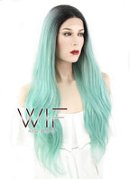 22" Wavy Light Green With Dark Roots Lace Front Synthetic Wig LF697E