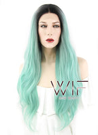 22" Wavy Light Green With Dark Roots Lace Front Synthetic Wig LF697E