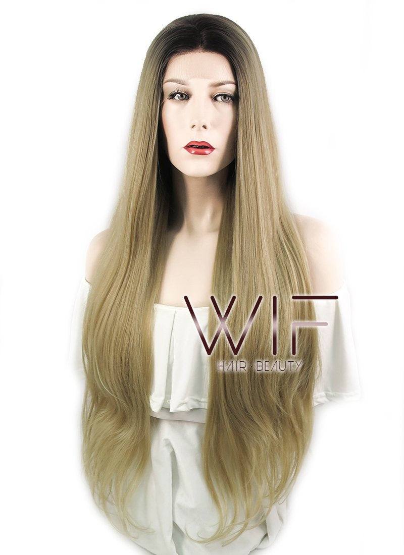 18" / 24" / 28" Wavy Blonde With Dark Roots Lace Front Synthetic Wig LF697