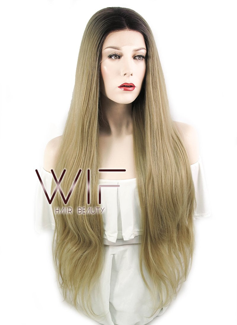 18" / 24" / 28" Wavy Blonde With Dark Roots Lace Front Synthetic Wig LF697