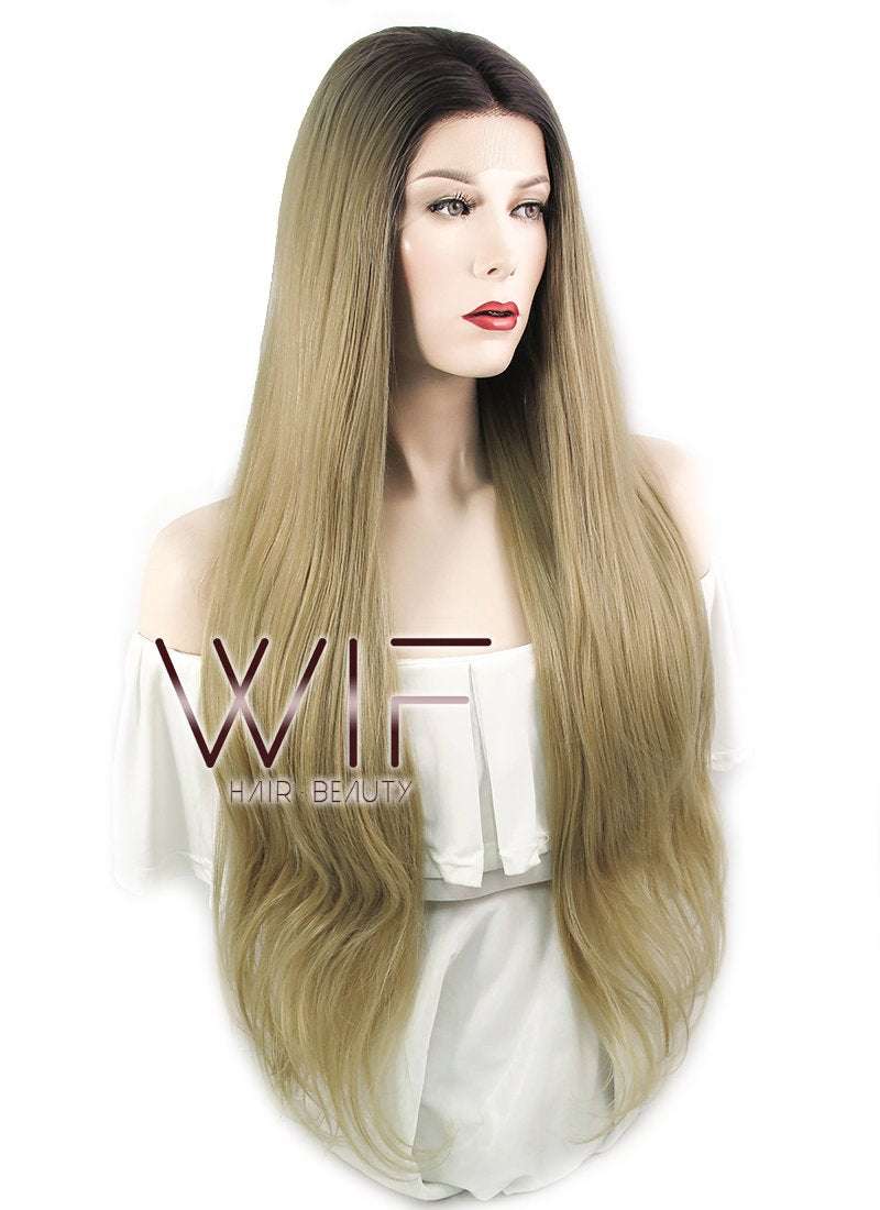 18" / 24" / 28" Wavy Blonde With Dark Roots Lace Front Synthetic Wig LF697