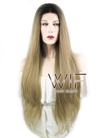 18" / 24" / 28" Wavy Blonde With Dark Roots Lace Front Synthetic Wig LF697
