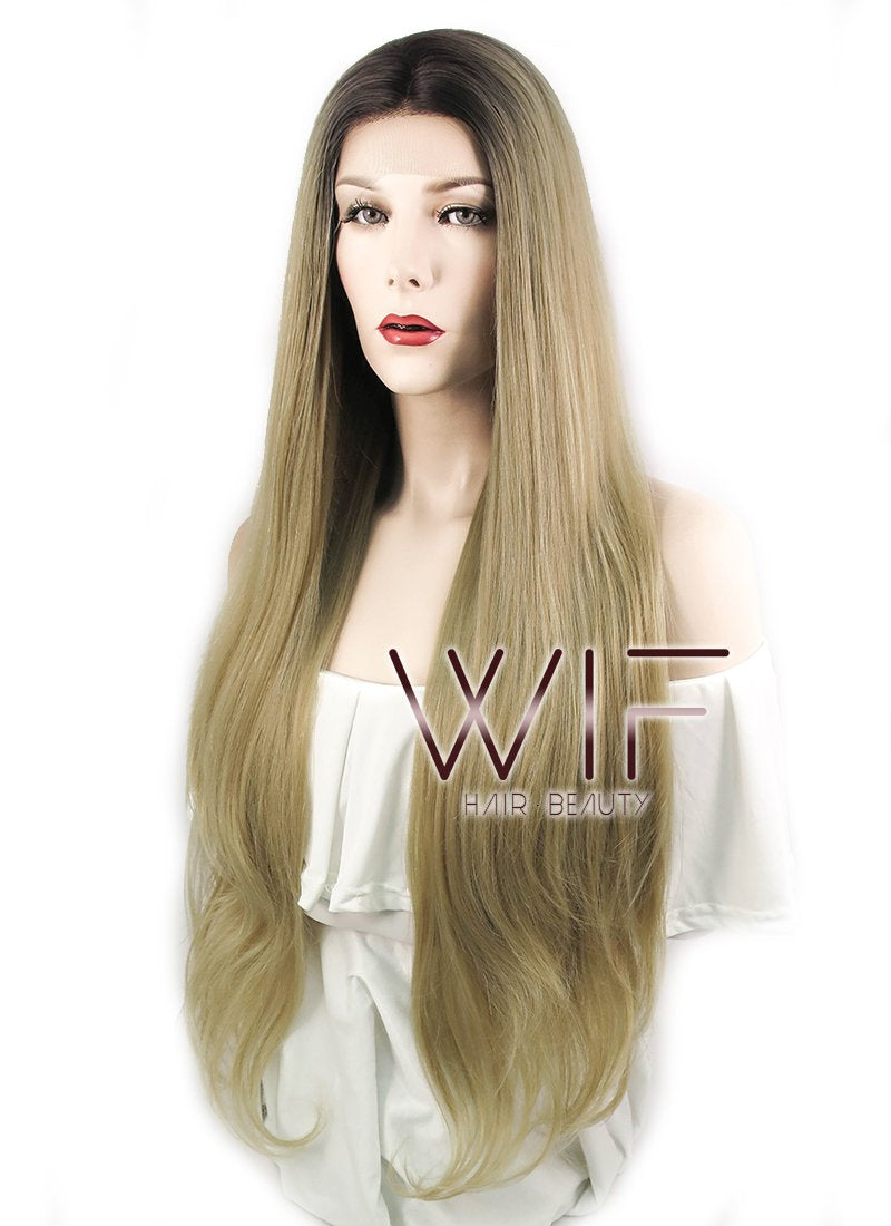 18" / 24" / 28" Wavy Blonde With Dark Roots Lace Front Synthetic Wig LF697