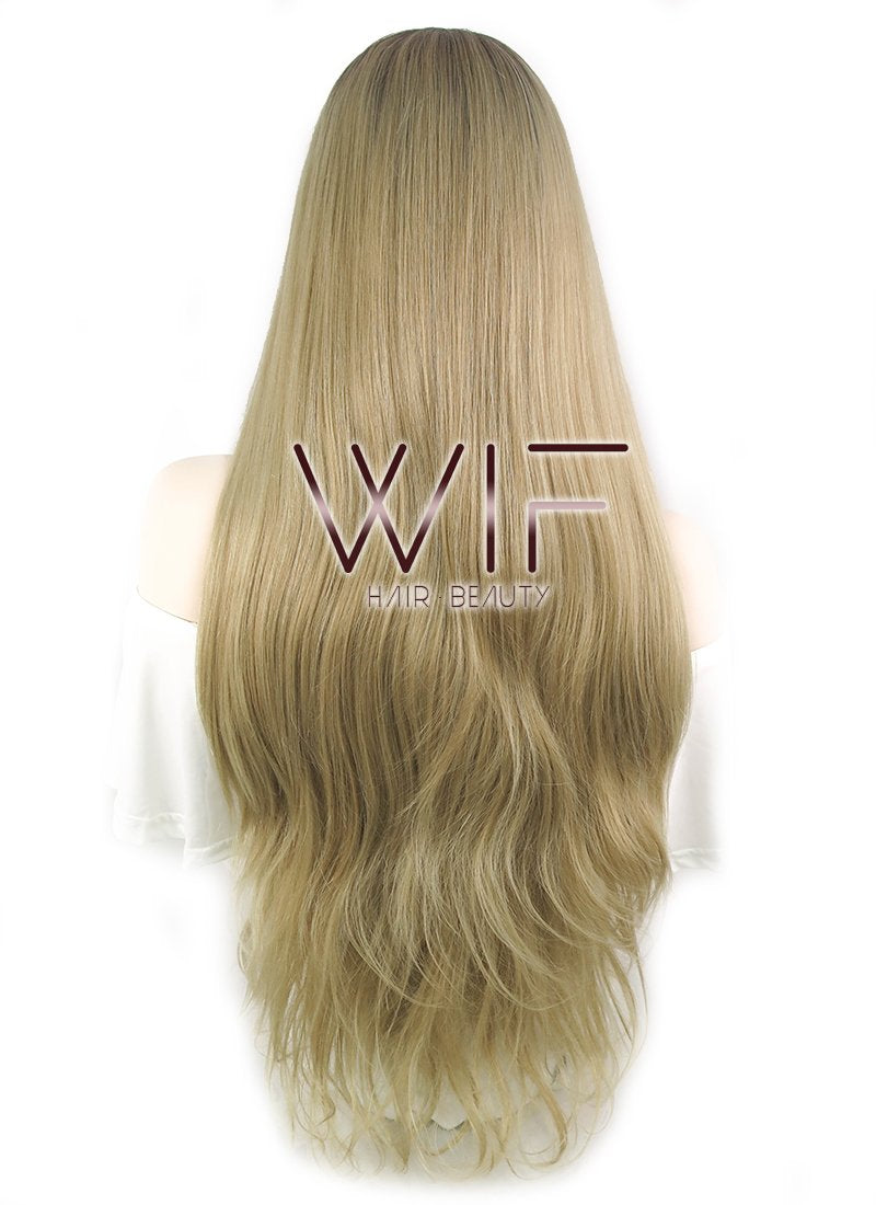18" / 24" / 28" Wavy Blonde With Dark Roots Lace Front Synthetic Wig LF697