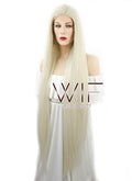 39" Long Straight Yaki Platinum Blonde Lace Front Synthetic Hair Wig LF701H