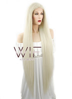 39" Long Straight Yaki Platinum Blonde Lace Front Synthetic Hair Wig LF701H