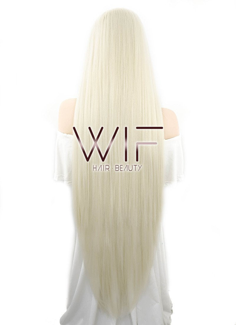 39" Long Straight Yaki Platinum Blonde Lace Front Synthetic Hair Wig LF701H