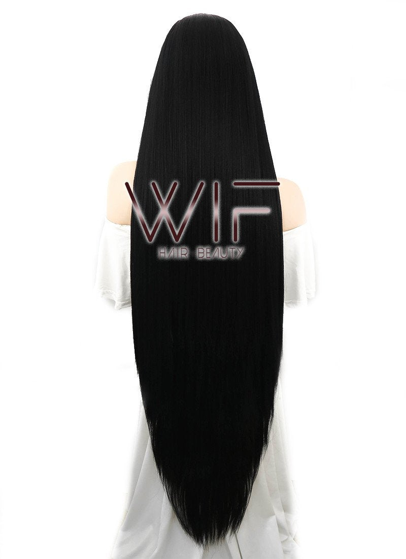 39" Long Straight Yaki Jet Black Lace Front Synthetic Hair Wig LF701R