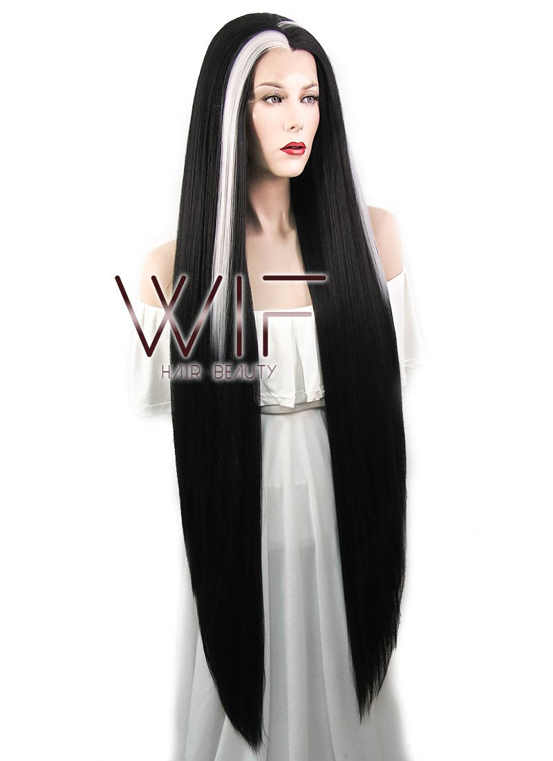 39" Straight Yaki Black Mixed White Lace Front Synthetic Wig LF701V