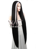 39" Straight Yaki Black Mixed White Lace Front Synthetic Wig LF701V