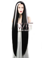 39" Straight Yaki Black Mixed White Lace Front Synthetic Wig LF701V