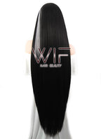 39" Straight Yaki Black Mixed White Lace Front Synthetic Wig LF701V