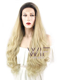 28" Wavy Blonde With Dark Roots Lace Front Synthetic Wig LF734