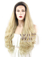 28" Wavy Blonde With Dark Roots Lace Front Synthetic Wig LF734