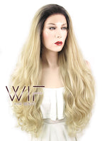 28" Wavy Blonde With Dark Roots Lace Front Synthetic Wig LF734