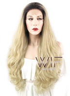 28" Wavy Blonde With Dark Roots Lace Front Synthetic Wig LF734