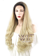 28" Wavy Blonde With Dark Roots Lace Front Synthetic Wig LF734