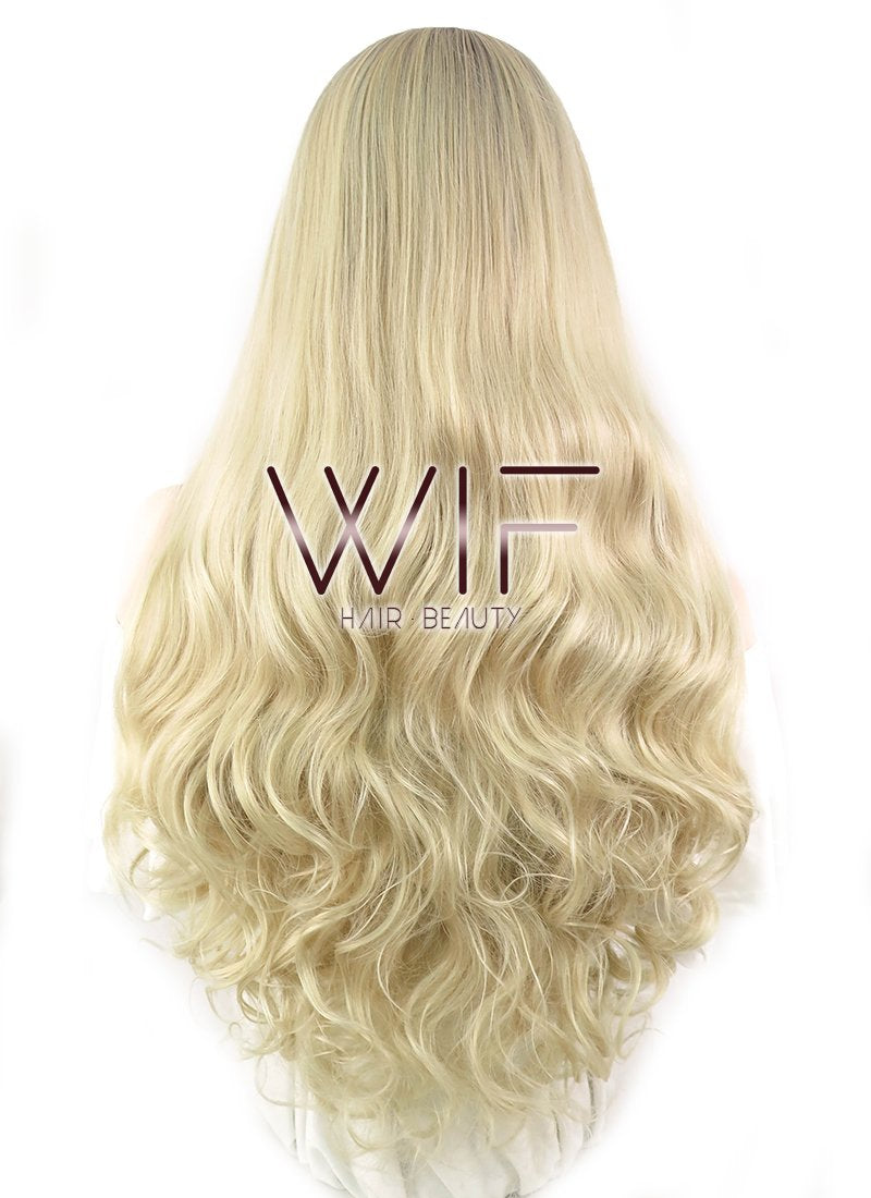 28" Wavy Blonde With Dark Roots Lace Front Synthetic Wig LF734