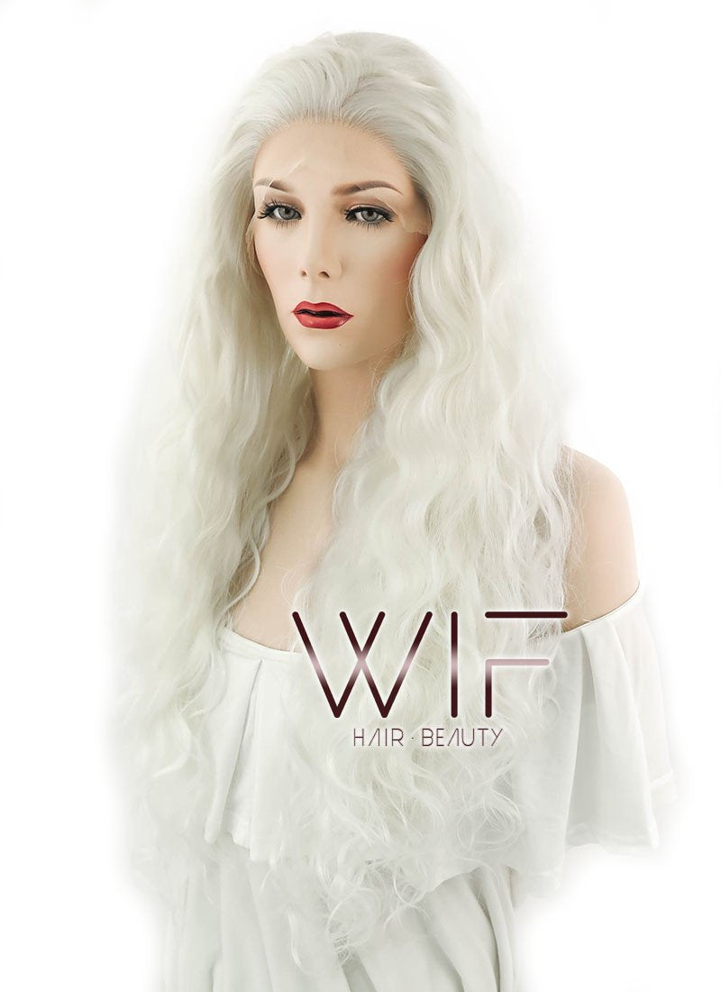28" Wavy White Platinum Blonde Lace Front Synthetic Wig LF741B