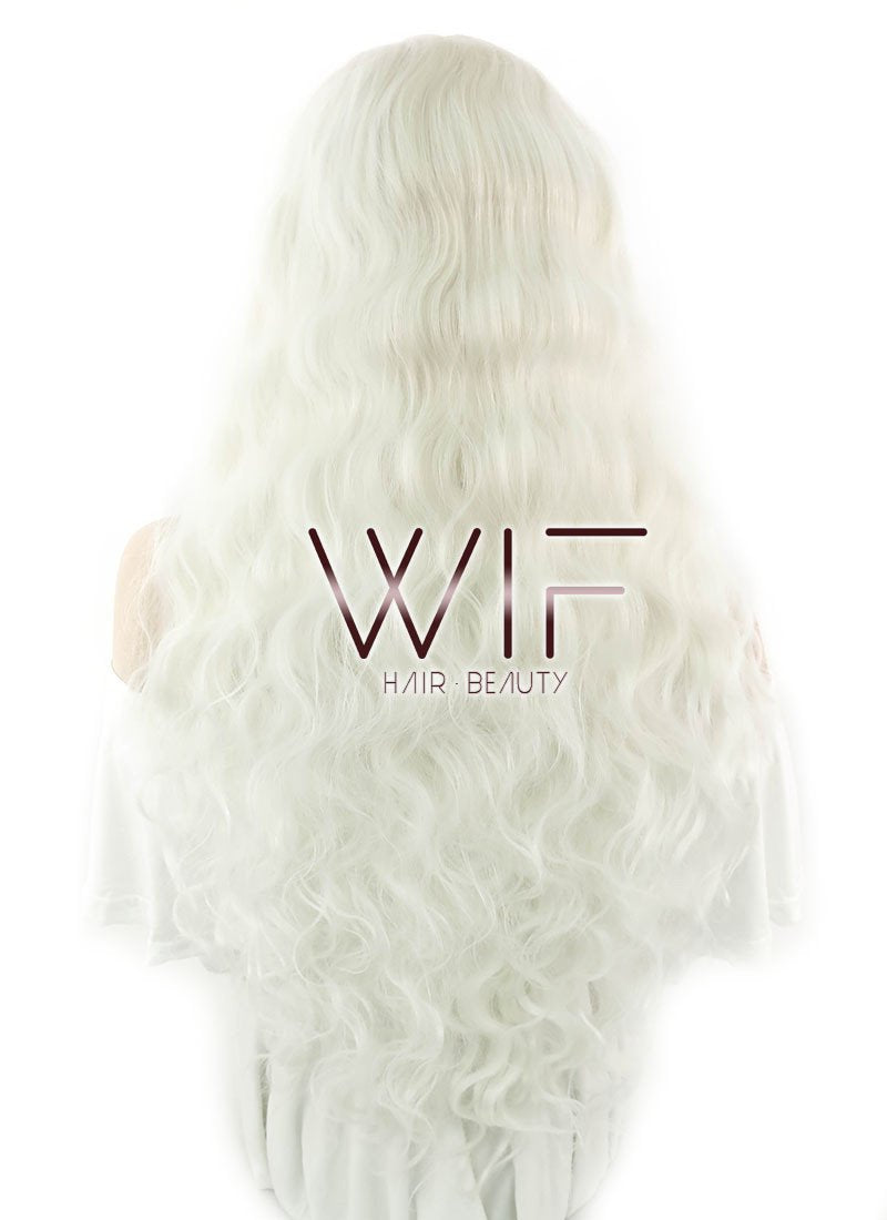 28" Wavy White Platinum Blonde Lace Front Synthetic Wig LF741B