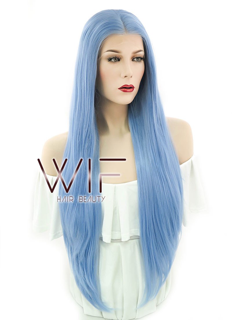 28" Straight Light Blue Lace Front Synthetic Wig LF769B