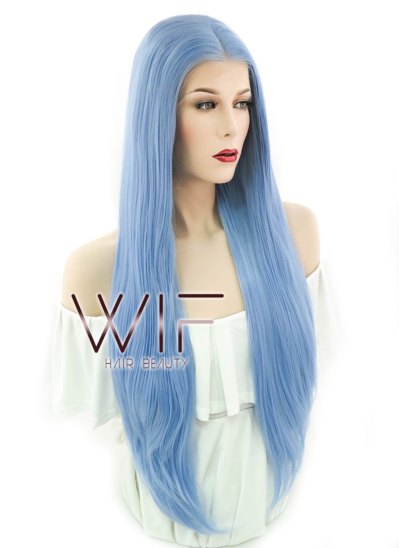 28" Straight Light Blue Lace Front Synthetic Wig LF769B