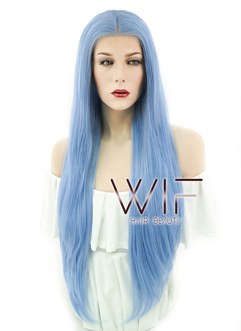 28" Straight Light Blue Lace Front Synthetic Wig LF769B