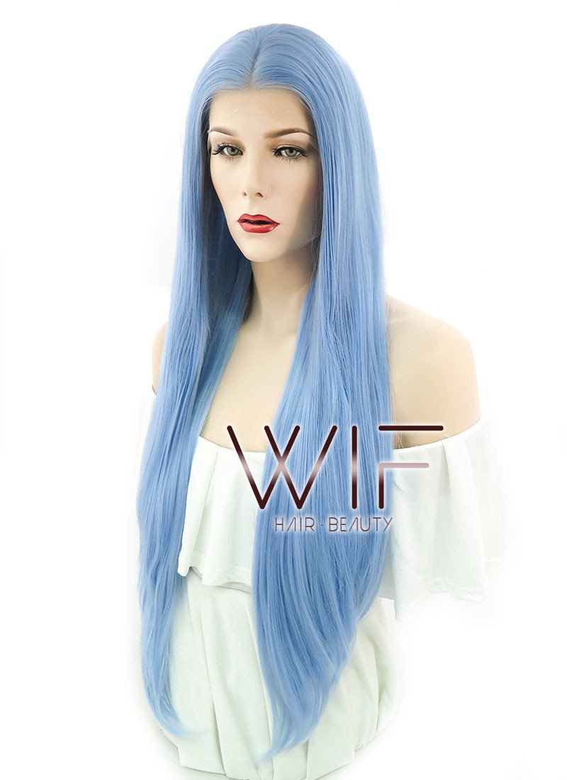 28" Straight Light Blue Lace Front Synthetic Wig LF769B