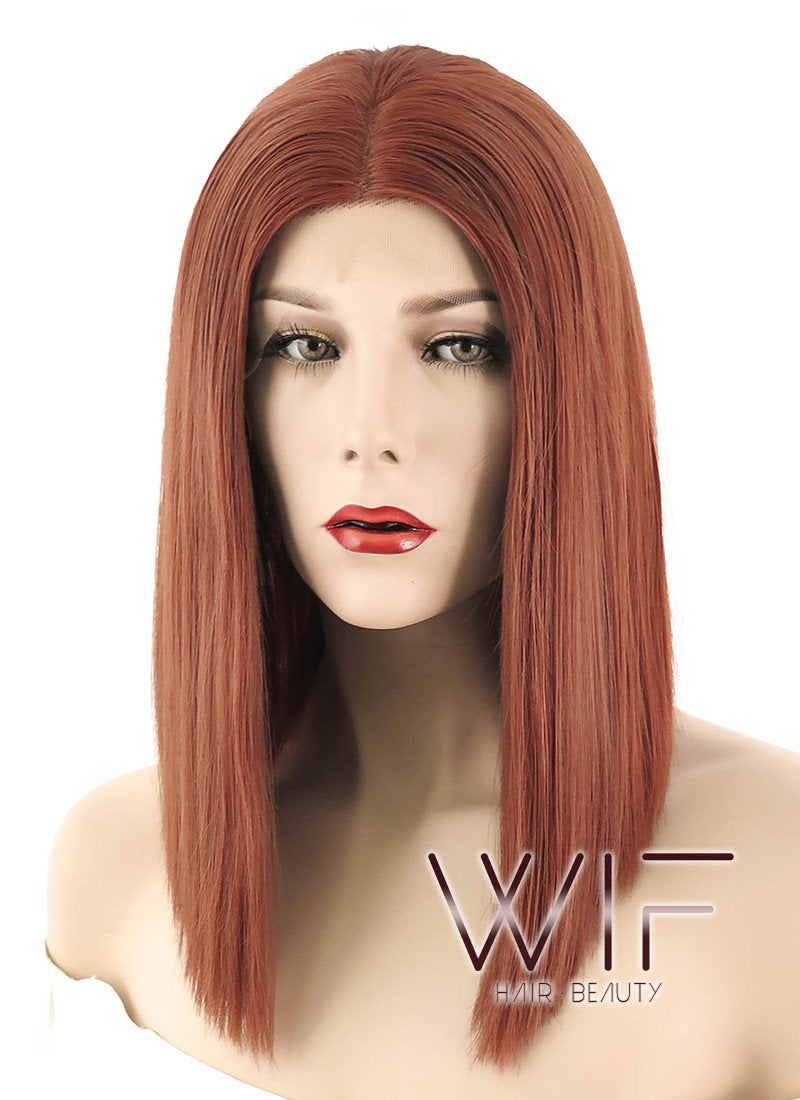 14" Medium Straight Reddish Brown Lace Front Synthetic Hair Wig LF770C
