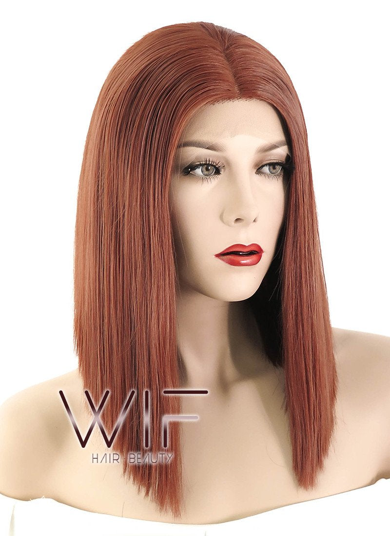 14" Medium Straight Reddish Brown Lace Front Synthetic Hair Wig LF770C