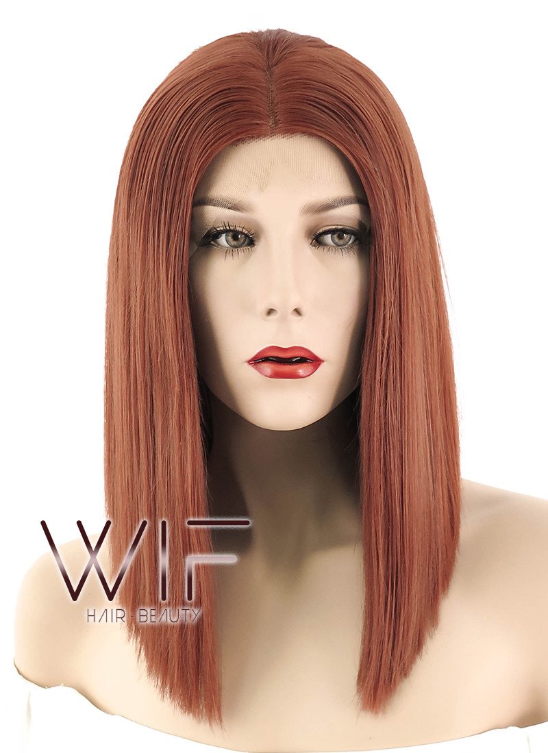 14" Medium Straight Reddish Brown Lace Front Synthetic Hair Wig LF770C