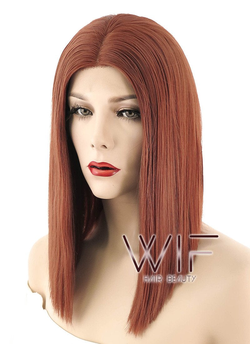 14" Medium Straight Reddish Brown Lace Front Synthetic Hair Wig LF770C
