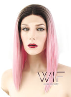14" Straight Pink With Dark Roots Lace Front Synthetic Wig LF770