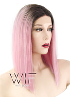 14" Straight Pink With Dark Roots Lace Front Synthetic Wig LF770
