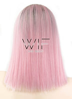 14" Straight Pink With Dark Roots Lace Front Synthetic Wig LF770