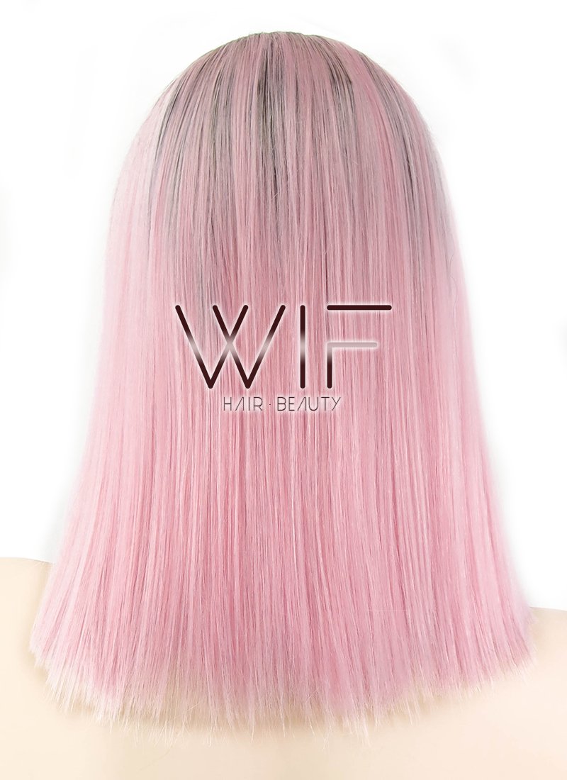 14" Straight Pink With Dark Roots Lace Front Synthetic Wig LF770