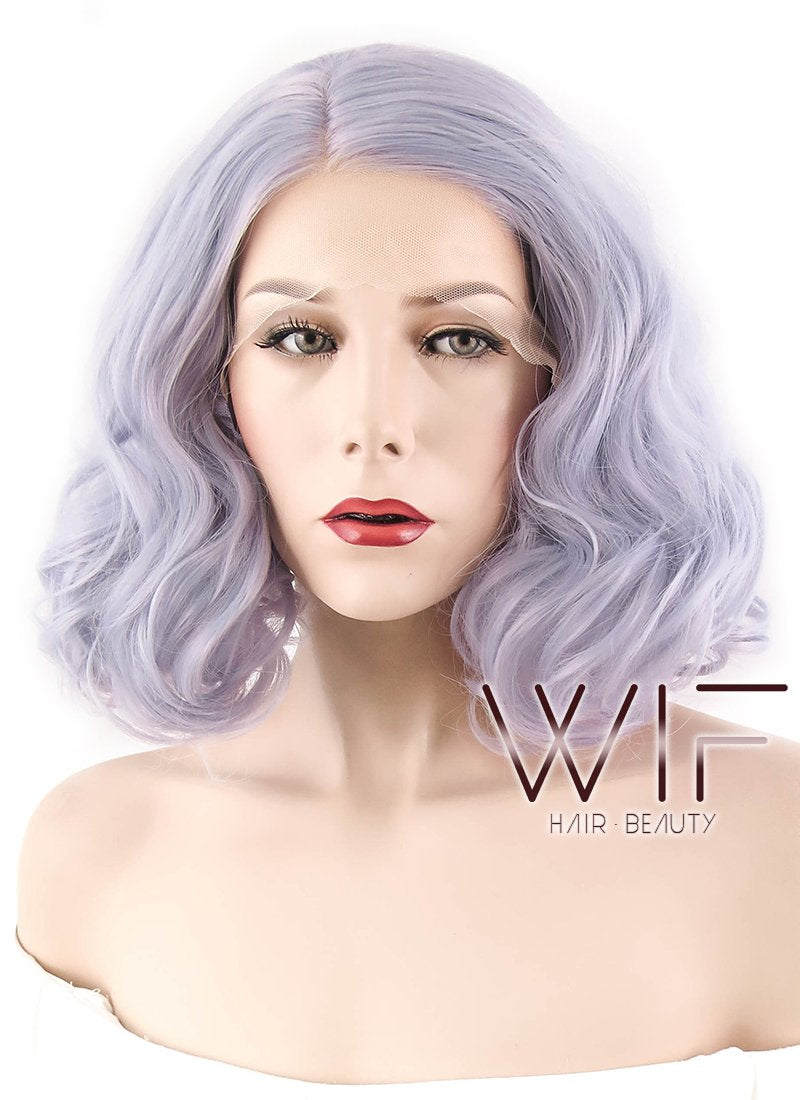 16" Wavy Purplish Grey Lace Front Synthetic Wig LF771D