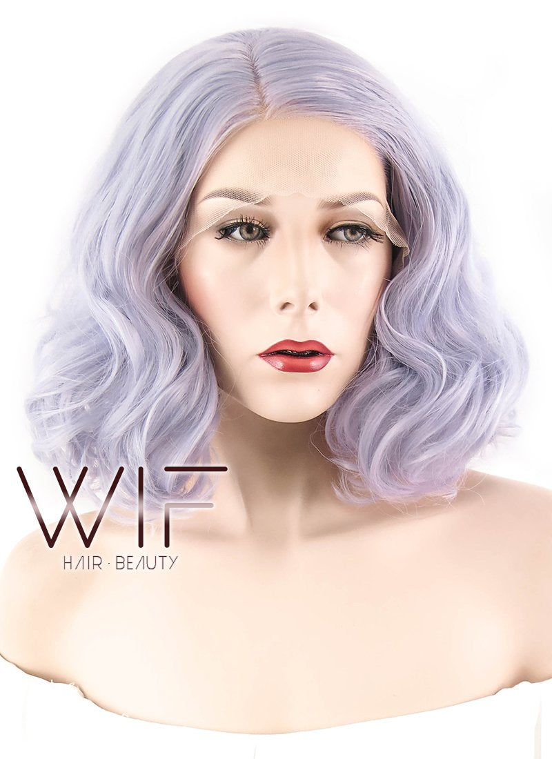 16" Wavy Purplish Grey Lace Front Synthetic Wig LF771D