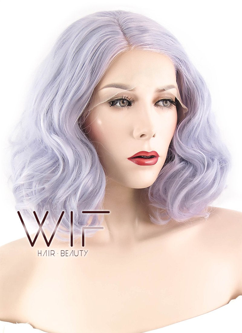 16" Wavy Purplish Grey Lace Front Synthetic Wig LF771D