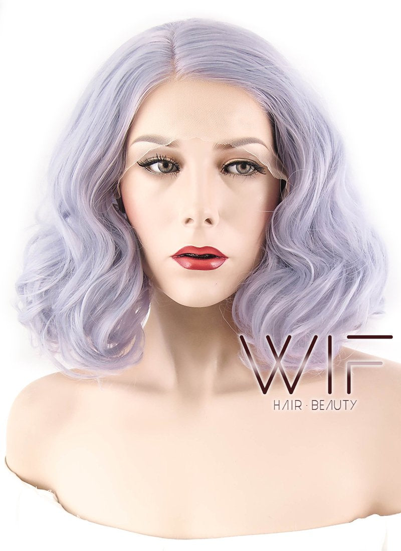 16" Wavy Purplish Grey Lace Front Synthetic Wig LF771D