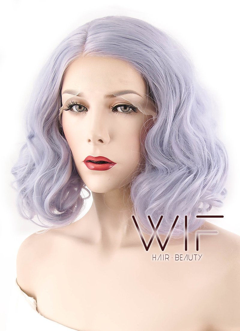 16" Wavy Purplish Grey Lace Front Synthetic Wig LF771D