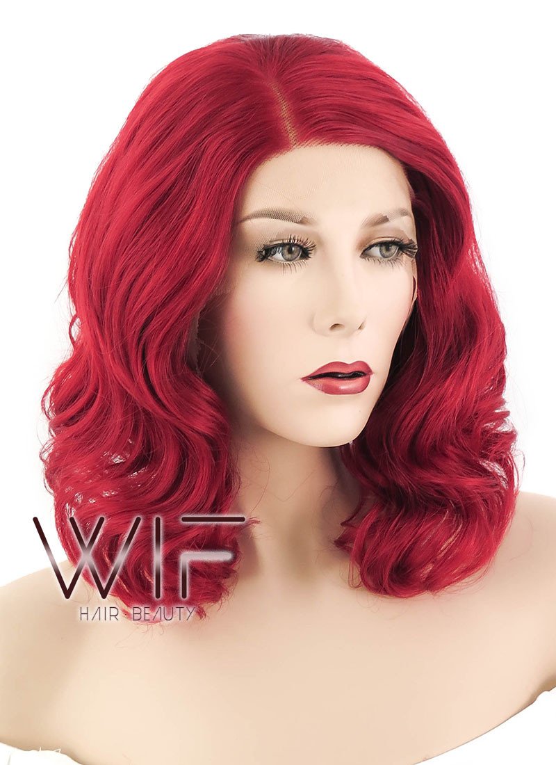 14" Wavy Red Lace Front Synthetic Wig LF771F